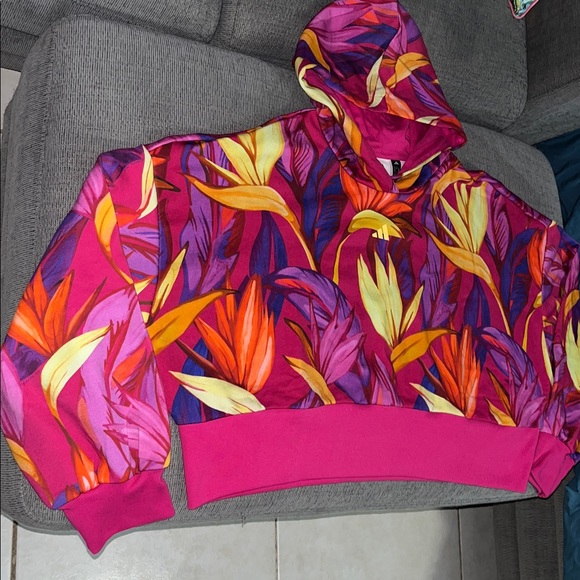 FARM Rio x Adidas Collab Colorful Floral Cropped Hoodie - Picture 3 of 10